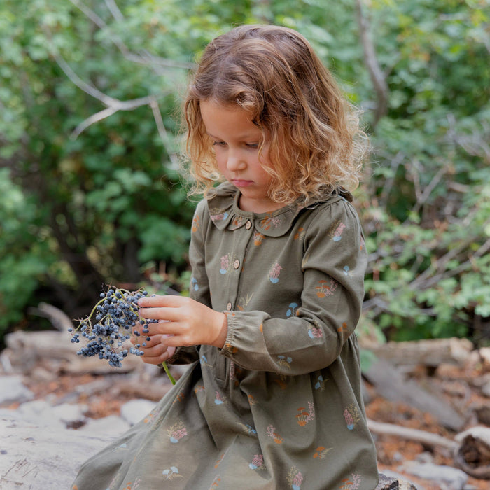 Frill Collar Dress- Lichen Mushrooms