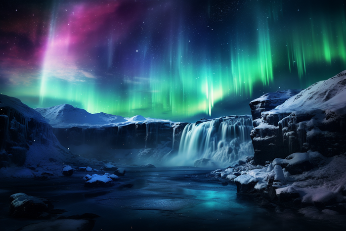 Frozen Waterfall Northern Lights