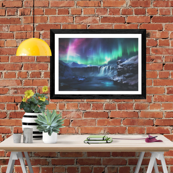 Frozen Waterfall Northern Lights