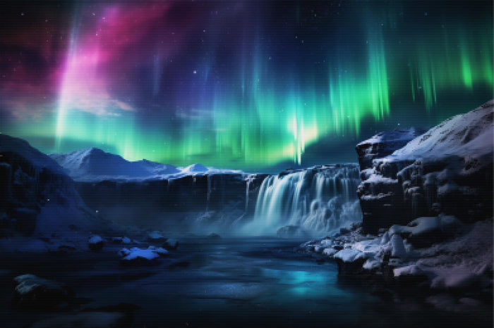 Frozen Waterfall Northern Lights