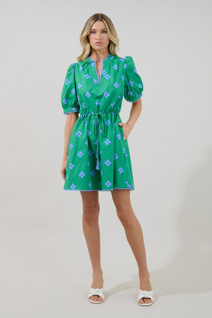 Genara Drawstring Mini Dress Medallion