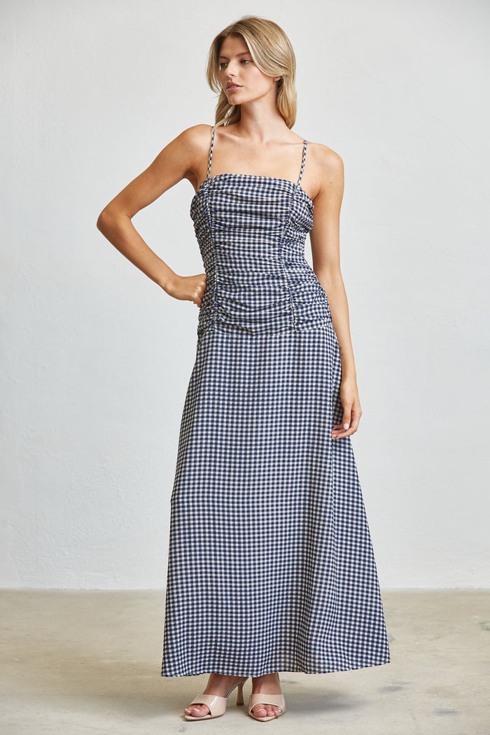 Gingham Ruched Bust Maxi Dress - SALE
