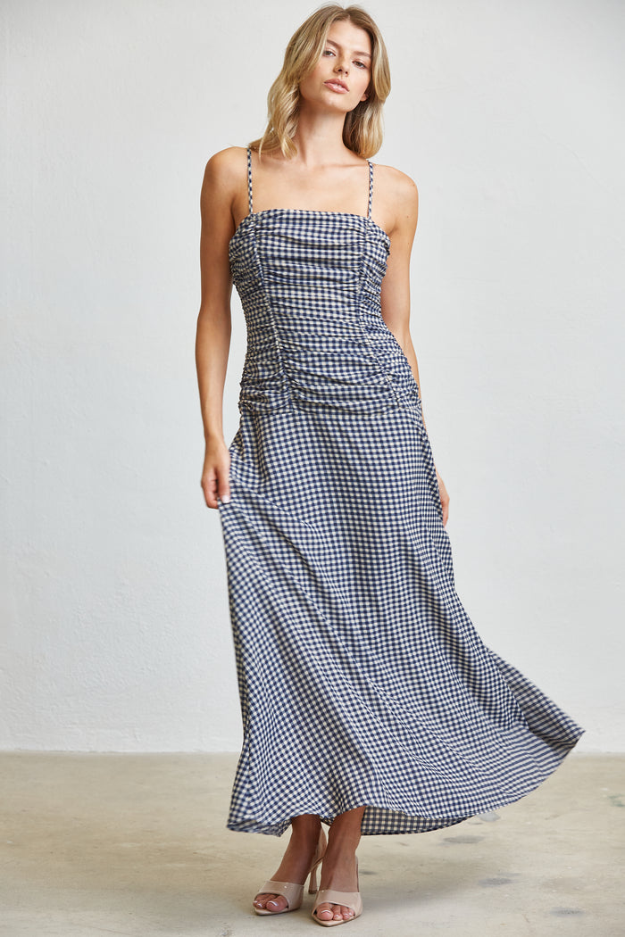 Gingham Ruched Bust Maxi Dress - SALE