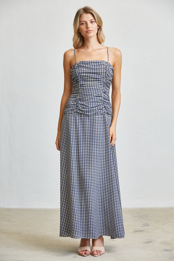 Gingham Ruched Bust Maxi Dress - SALE