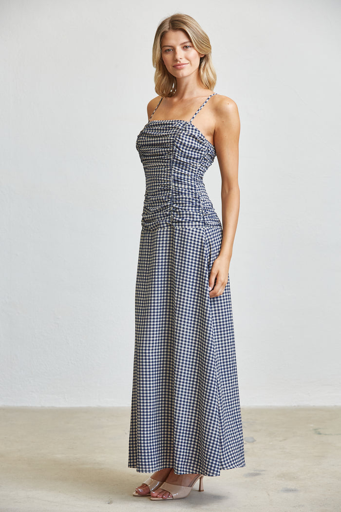 Gingham Ruched Bust Maxi Dress - SALE
