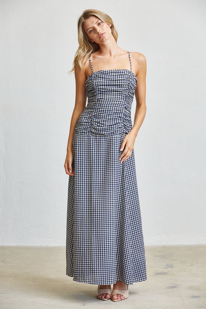 Gingham Ruched Bust Maxi Dress - SALE