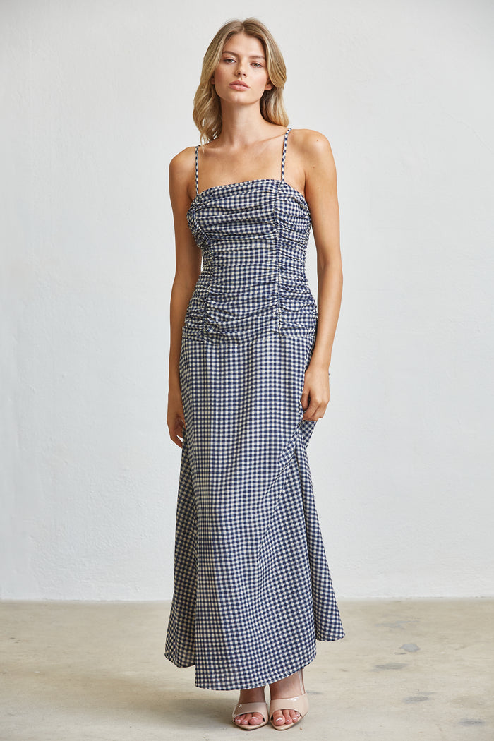 Gingham Ruched Bust Maxi Dress - SALE