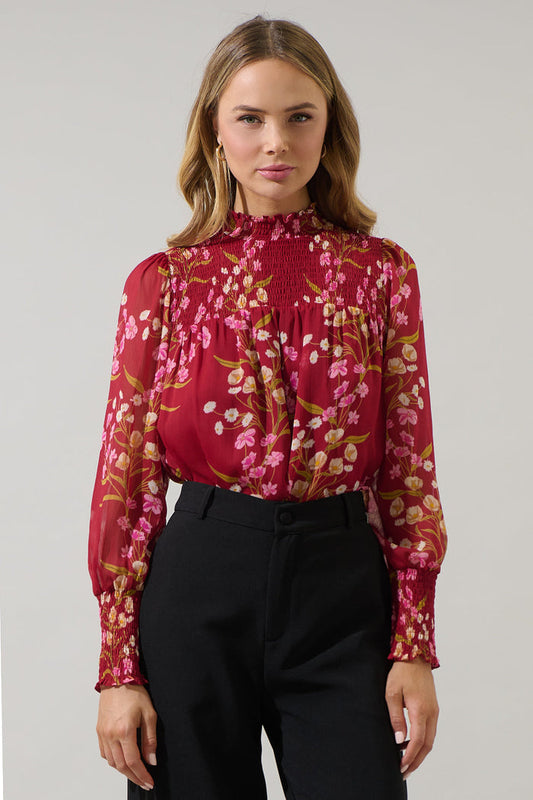 Ginnie Floral Sunnie Long Balloon Sleeve Blouse