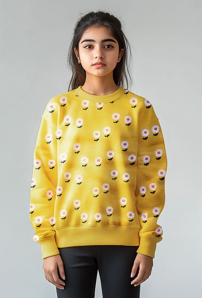 Girls Full Sleeves Sweat Shirt (Fleece) flowers - Hinz Clothing