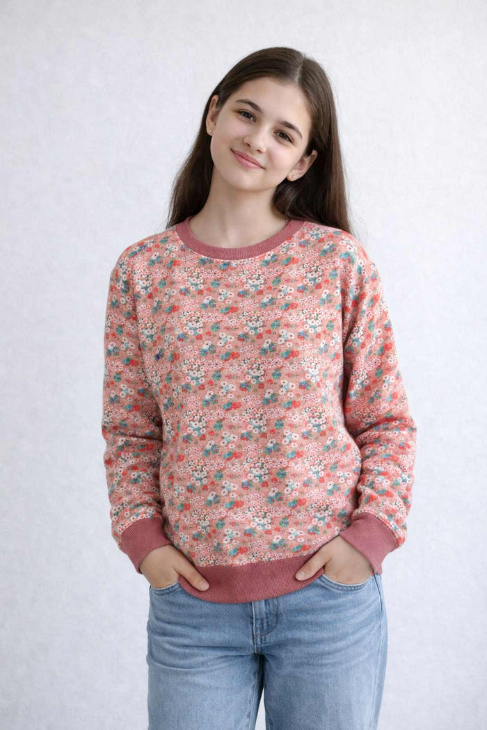 Girls Pink Floral Print Fleece Sweatshirt - Hinz Clothing