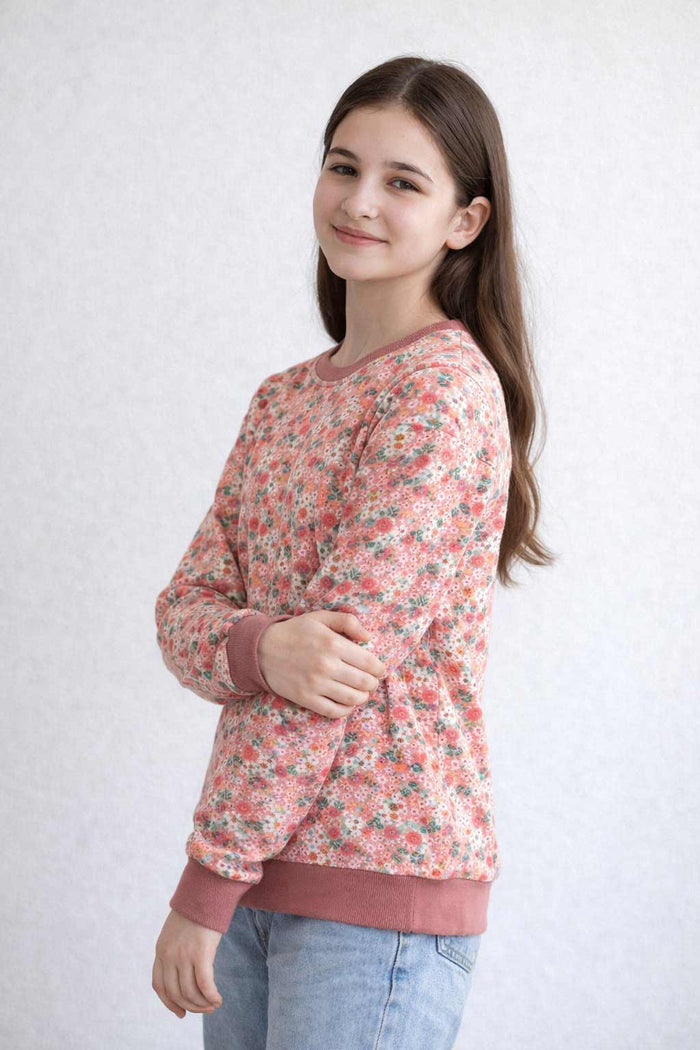 Girls Pink Floral Print Fleece Sweatshirt - Hinz Clothing