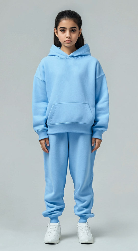 Girls Sweat Pant & Hoodie Set (Fleece) Sky blue - Hinz Clothing