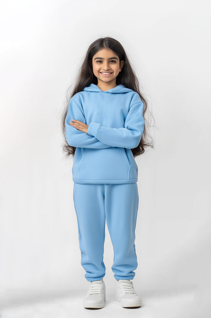 Girls Sweat Pant & Hoodie Set (Fleece) Sky blue - Hinz Clothing