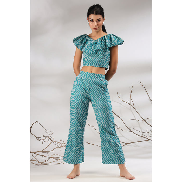 Glitched Stripes on Blue Cotton Co-ord Set