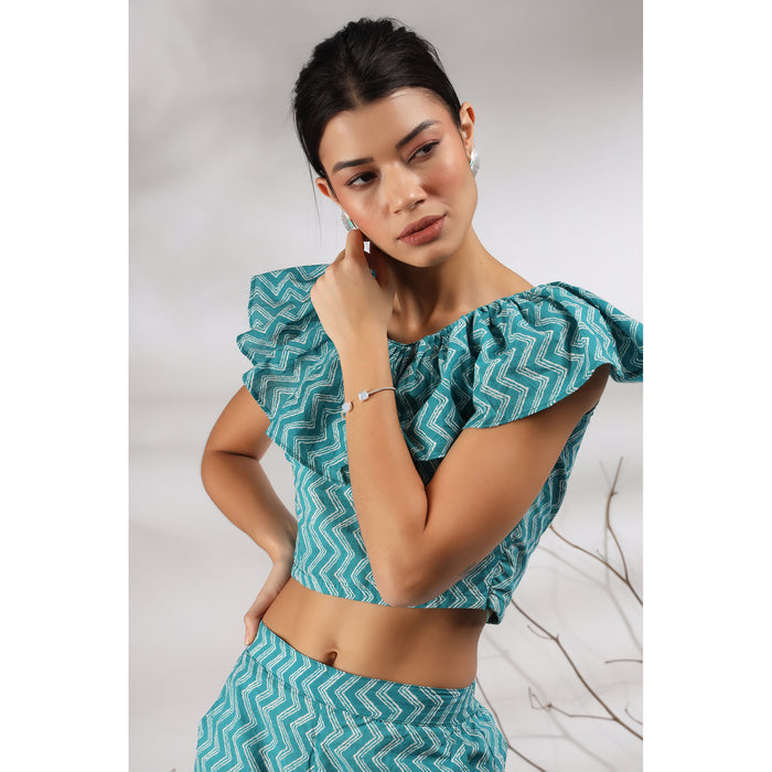 Glitched Stripes on Blue Cotton Co-ord Set