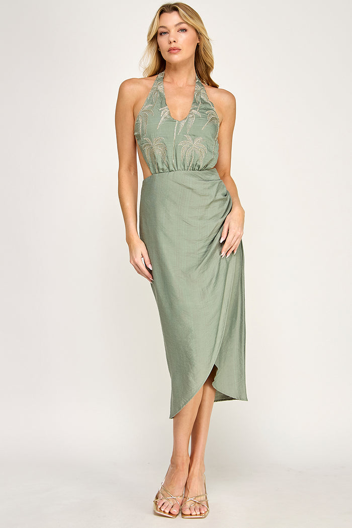 Golden Palm Tree Midi Dress - SALE