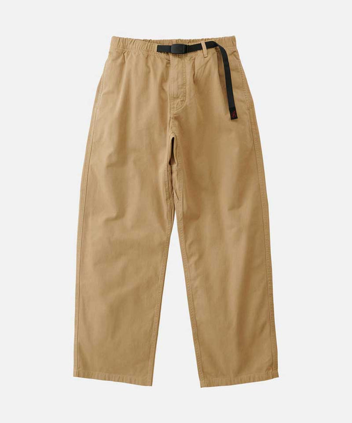 Chino colored Gramicci Pant Straight Fit with a belt against a light-tone background.