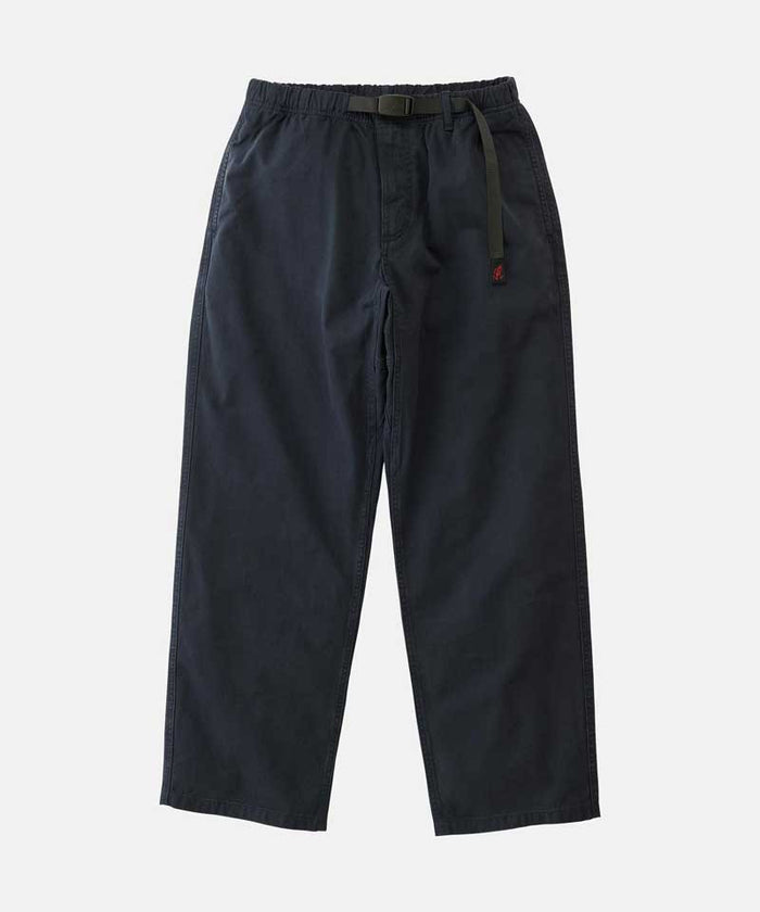 Double navy colored Gramicci Pant Straight Fit with a belt against a light-tone background.