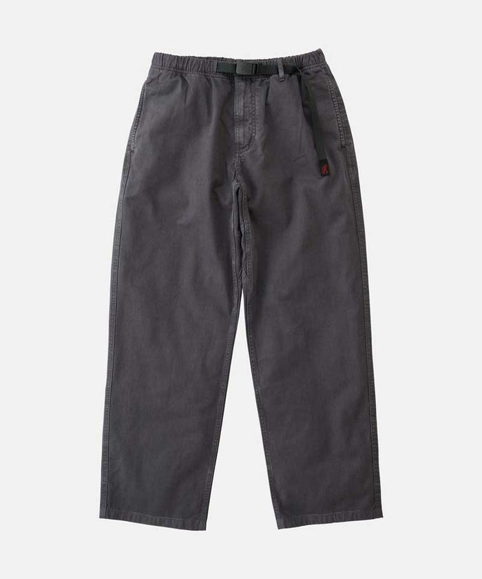 Fossil grey pigment Gramicci Pant Straight Fit with a belt against a light-tone background.