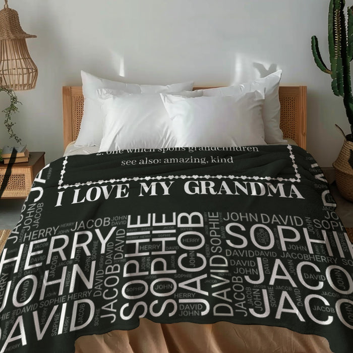 Grandma Blanket With Grandkids Names | Mothers Day Blanket for Grandma