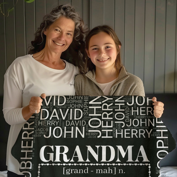 Grandma Blanket With Grandkids Names | Mothers Day Blanket for Grandma