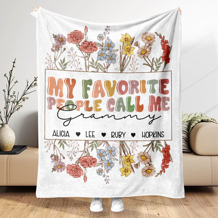 Grandma Blanket With Grandkids Names | My Favorite People Call Me Grandma Blanket