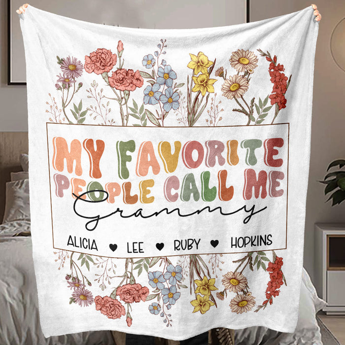 Grandma Blanket With Grandkids Names | My Favorite People Call Me Grandma Blanket