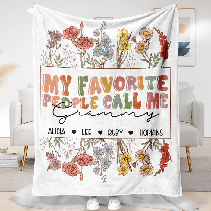 Grandma Blanket With Grandkids Names | My Favorite People Call Me Grandma Blanket