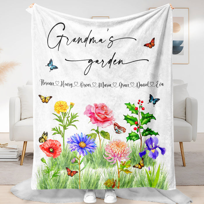 Grandma’s Garden Blanket | Custom Grandma’s Garden Birth Flowers Gifts