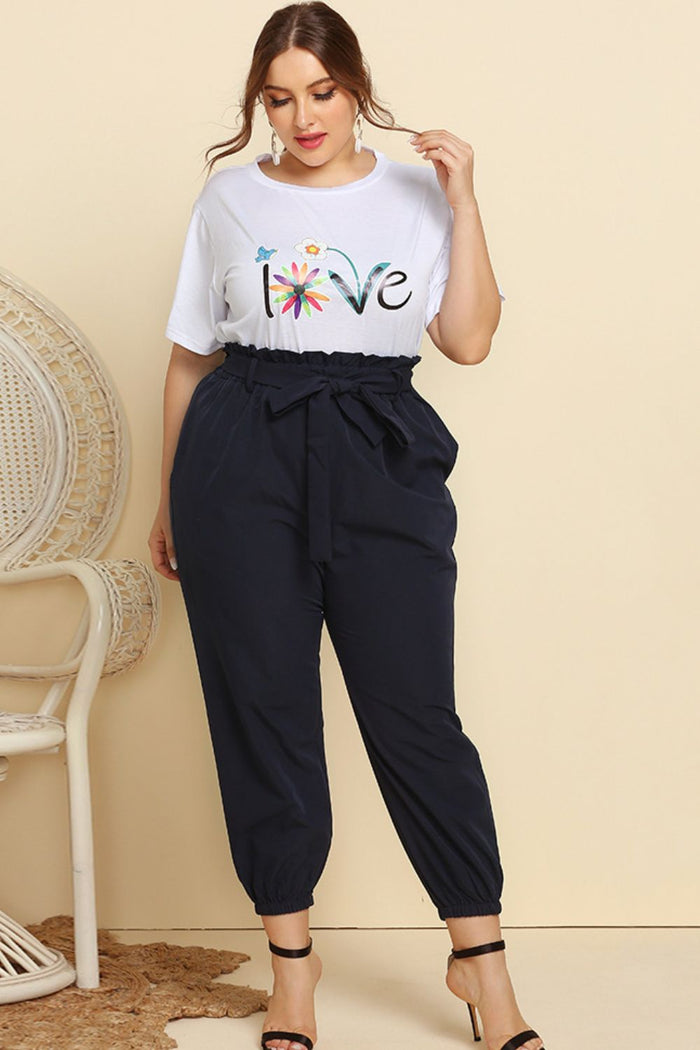 Graphic Tee and Belted Paperbag Joggers Set - Madikfashions.com