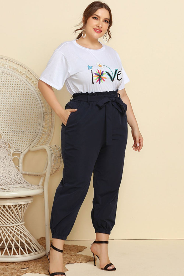 Graphic Tee and Belted Paperbag Joggers Set - Madikfashions.com
