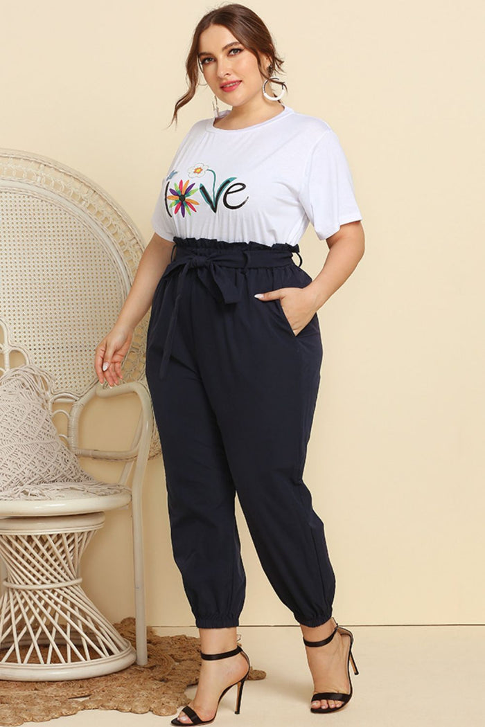 Graphic Tee and Belted Paperbag Joggers Set - Madikfashions.com