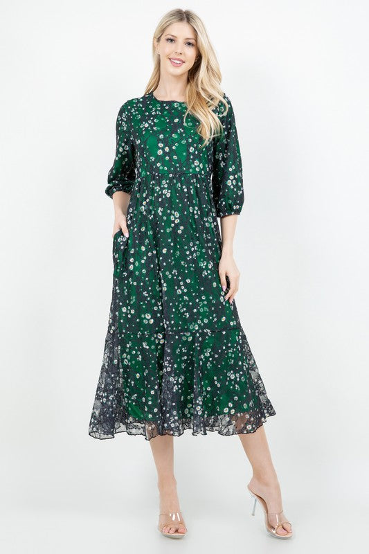 Green Dress with Black Lace Daisy