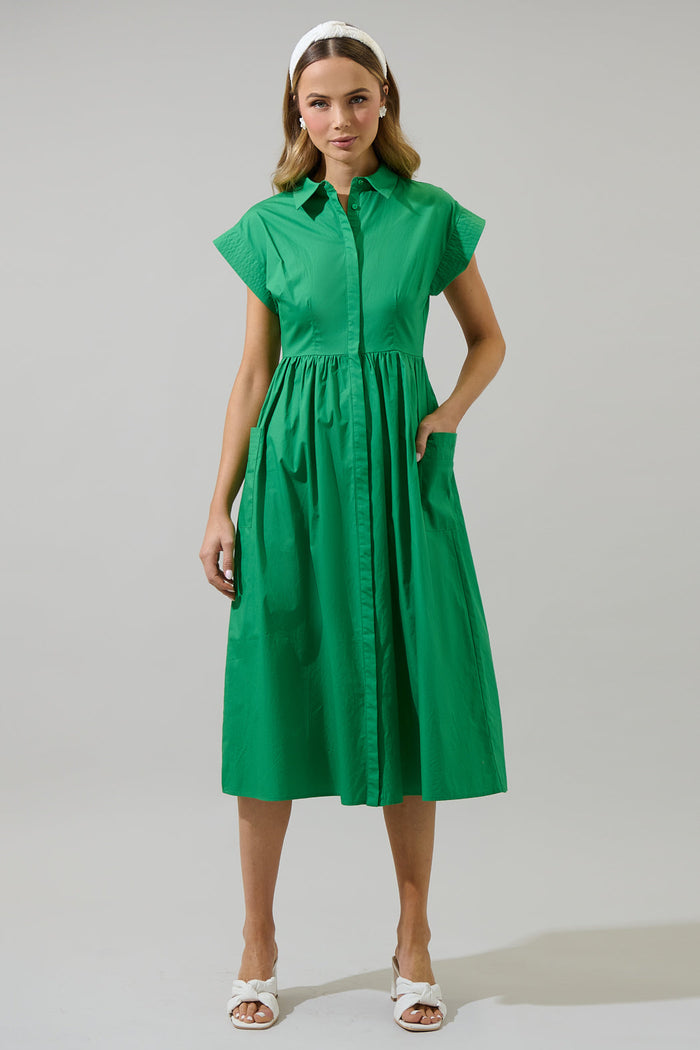 Grenola Button Up Collared Midi Dress