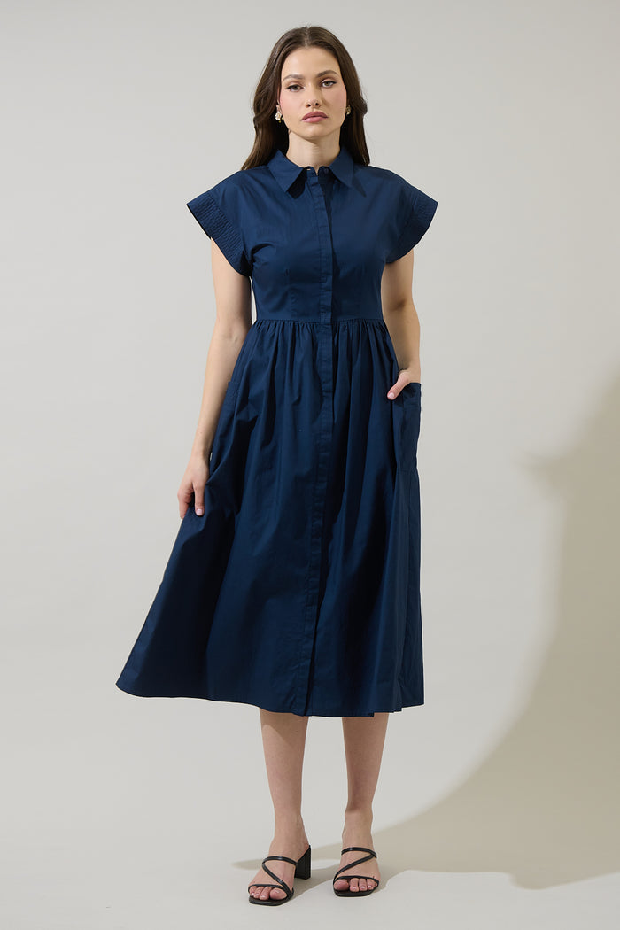 Grenola Button Up Collared Midi Dress