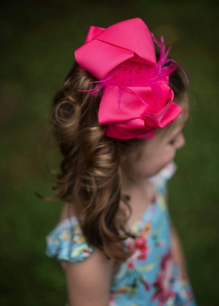Hair Bow Clip 5.5" Solid Feather Puff Looped Knot