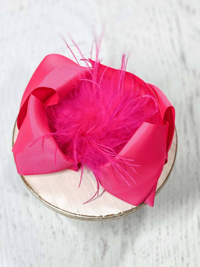 Hair Bow Clip 5.5" Solid Feather Puff Looped Knot