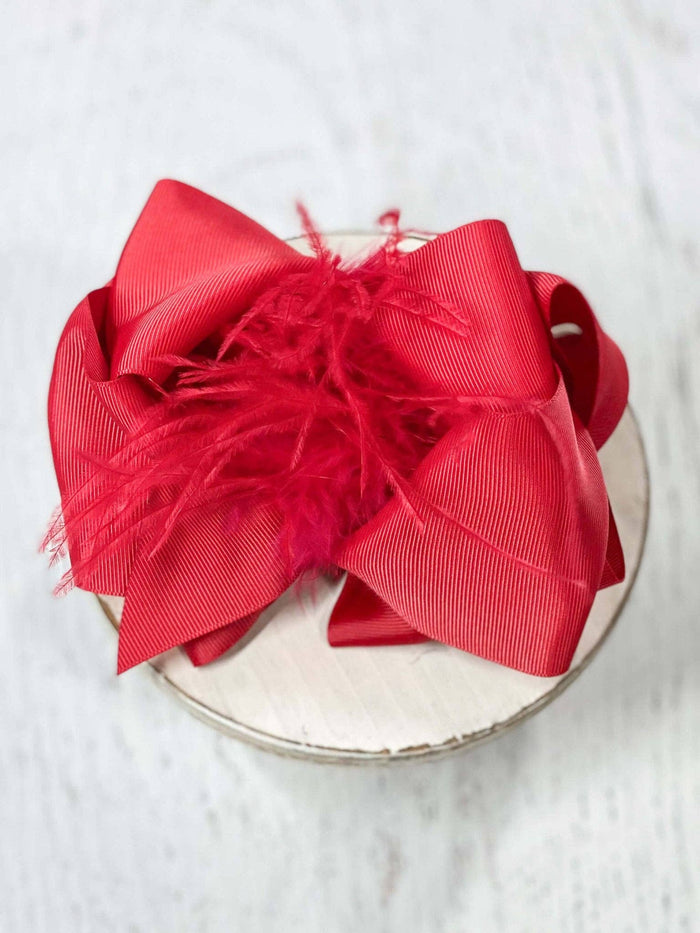 Hair Bow Clip 5.5" Solid Feather Puff Looped Knot