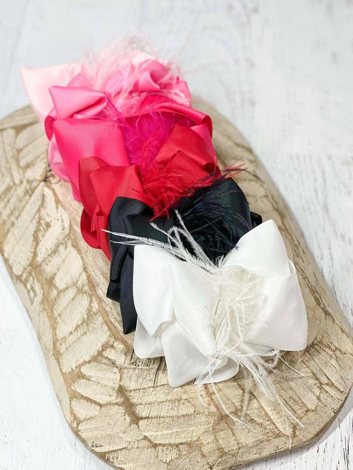 Hair Bow Clip 5.5" Solid Feather Puff Looped Knot