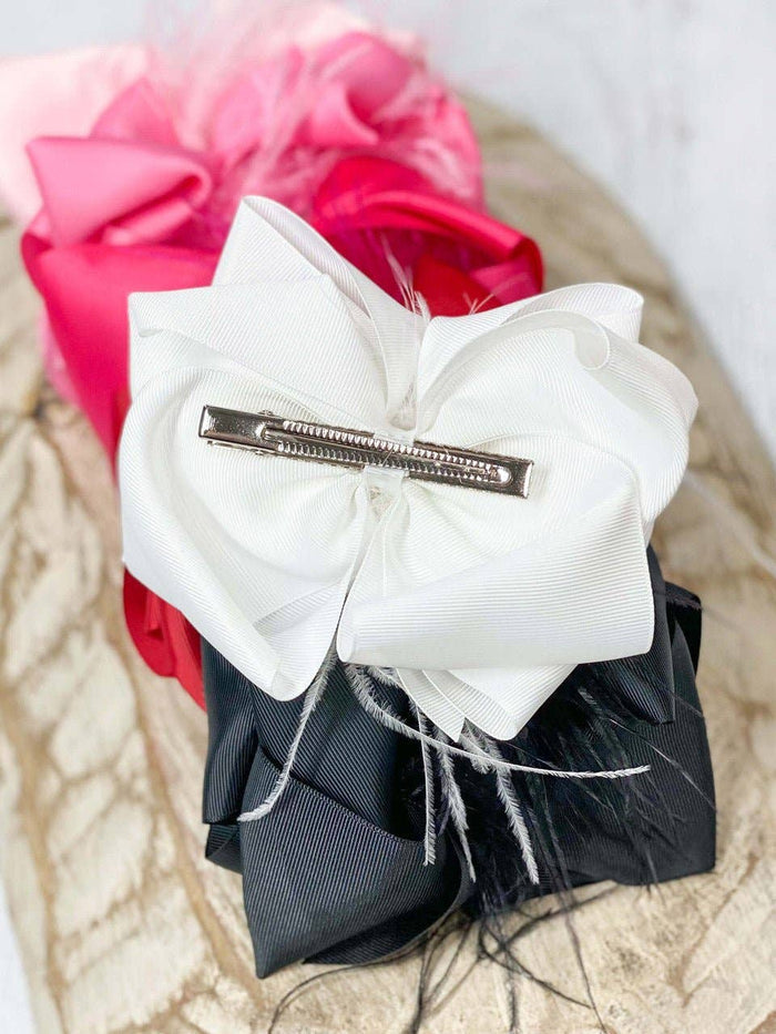 Hair Bow Clip 5.5" Solid Feather Puff Looped Knot