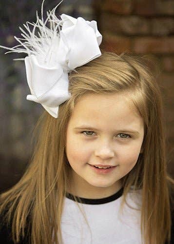 Hair Bow Clip 5.5" Solid Feather Puff Looped Knot