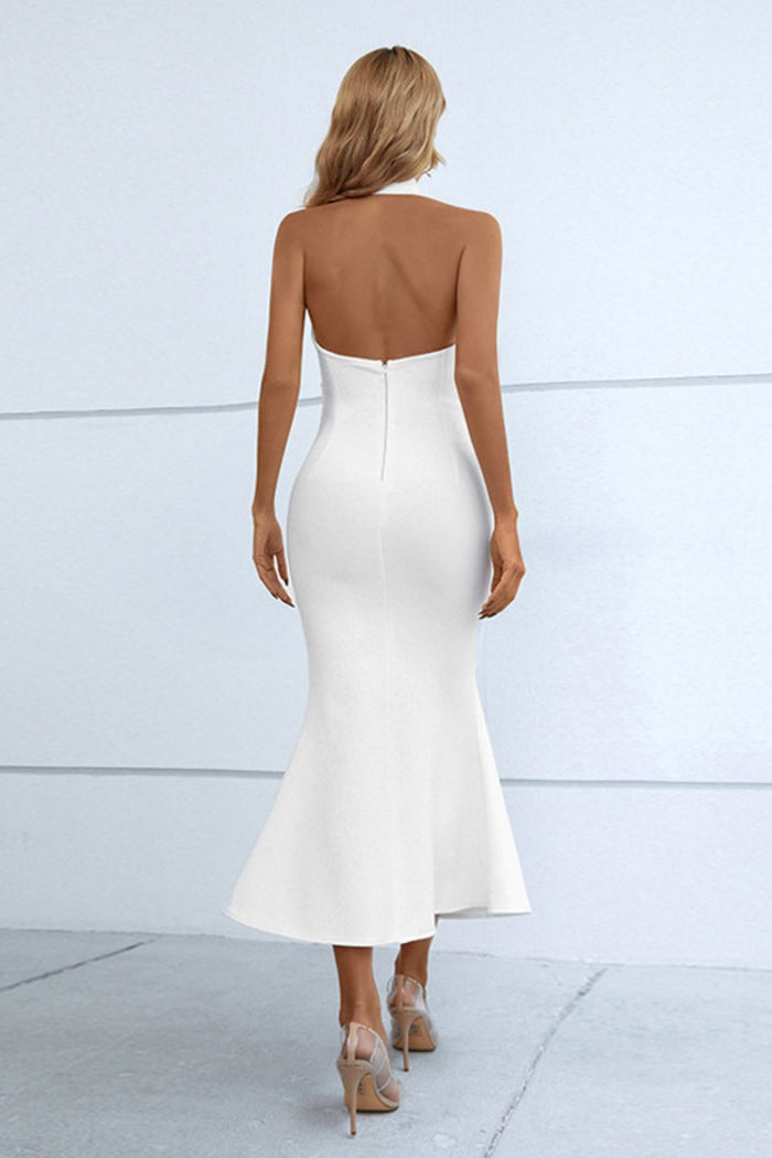 Halter Neck Split Fishtail Bodycon Dress - Madikfashions.com