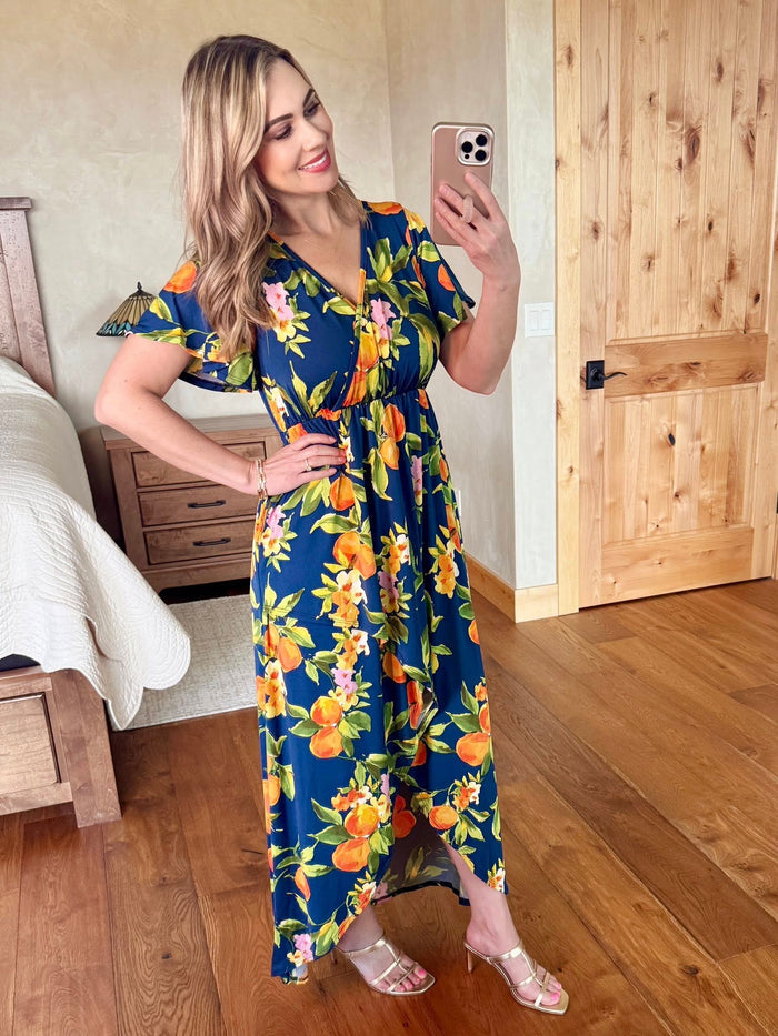 Harley High-Low Dress - Navy Citrus by Michelle Mae