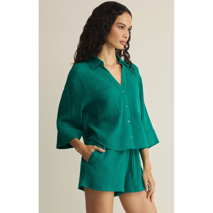Helena Airy Gauze Button Up – Rainforest  (Pairs with Daylight Shorts)