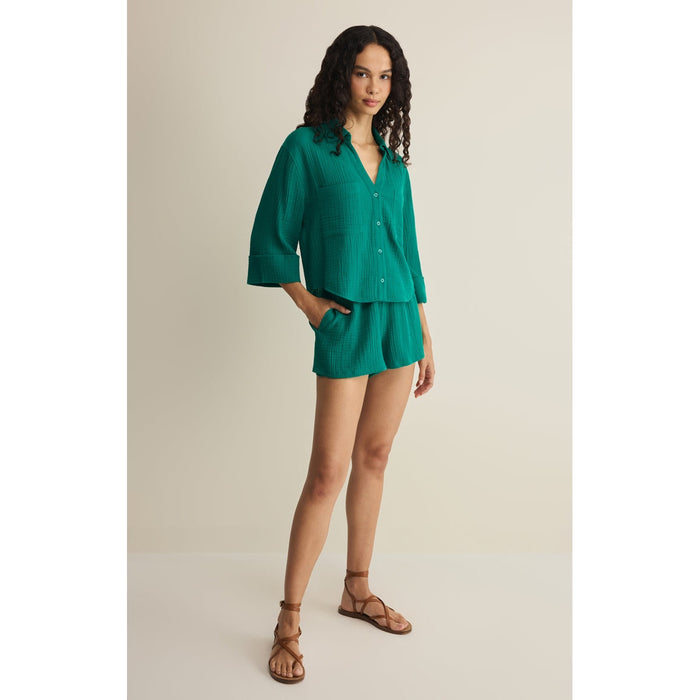 Helena Airy Gauze Button Up – Rainforest  (Pairs with Daylight Shorts)