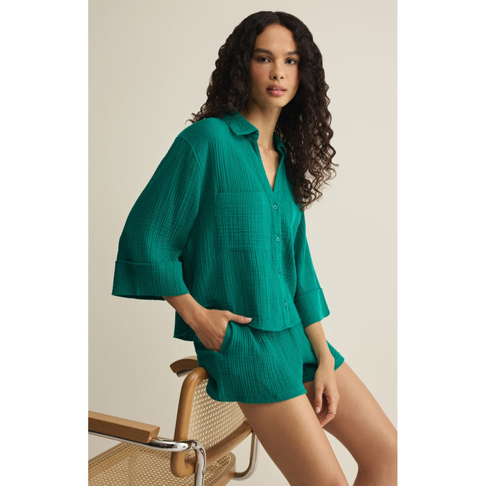 Helena Airy Gauze Button Up – Rainforest  (Pairs with Daylight Shorts)