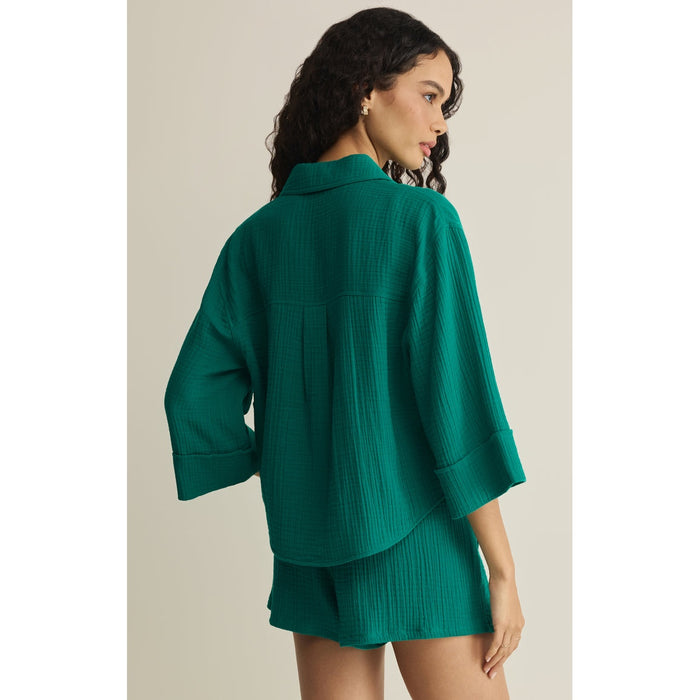 Helena Airy Gauze Button Up – Rainforest  (Pairs with Daylight Shorts)