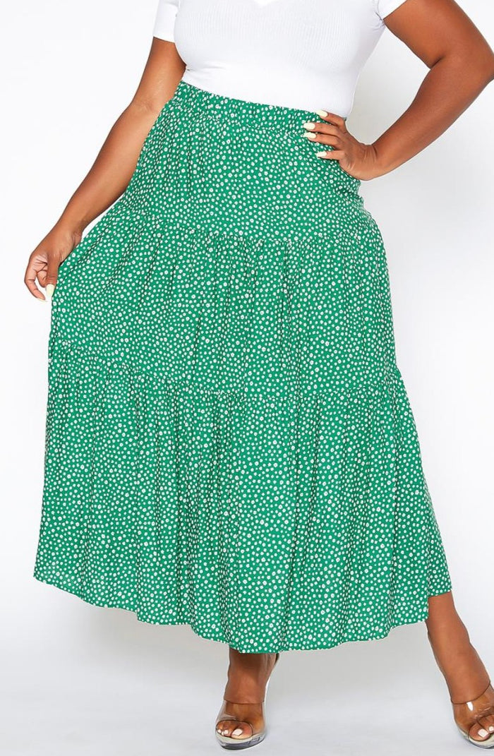 Hi Curvy Plus Size Women Dainty Floral Print Maxi Flare Skirt
