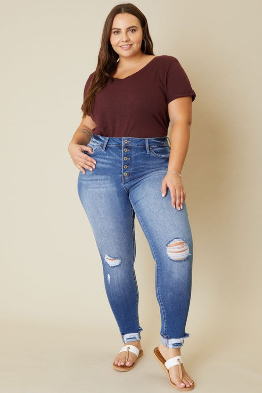 HI Curvy Plus High Rise Button Fly Ankle Skinny
