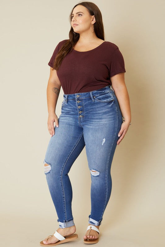 HI Curvy Plus High Rise Button Fly Ankle Skinny